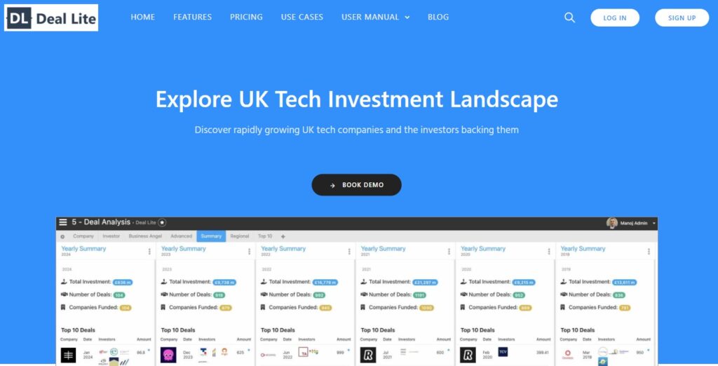 ealLite interface, focusing on investors and deals in the United Kingdom.