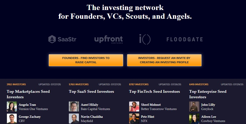 Signals by NfX interface, visualizing warm introduction paths to investors.
