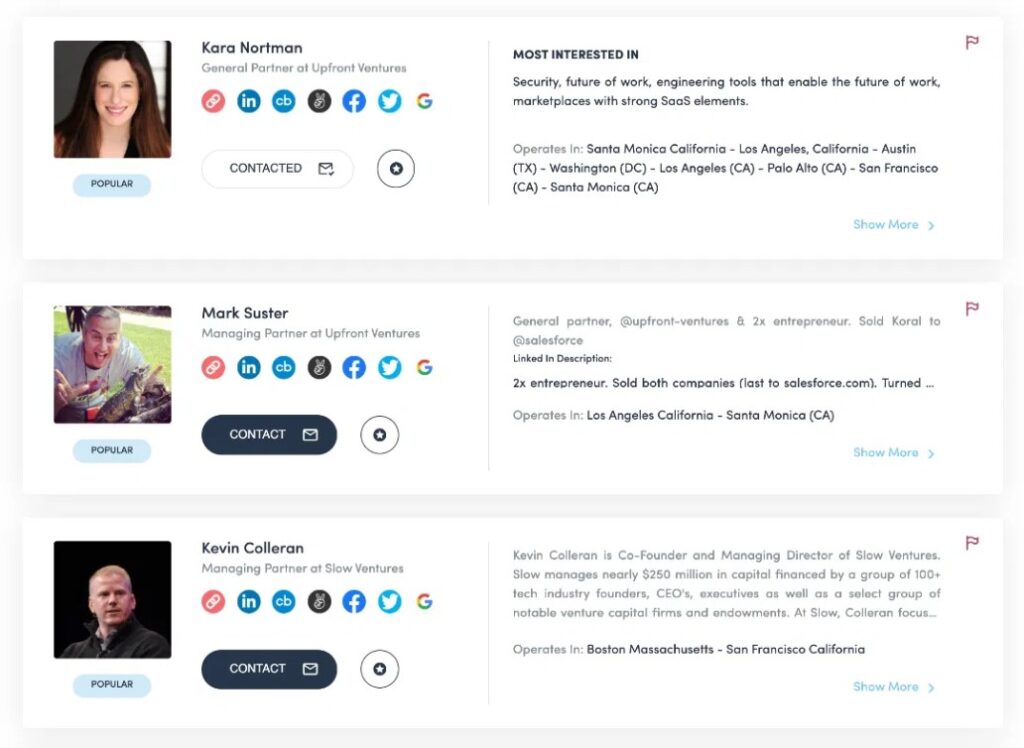 Angels Partners homepage, providing access to a large investor database.
