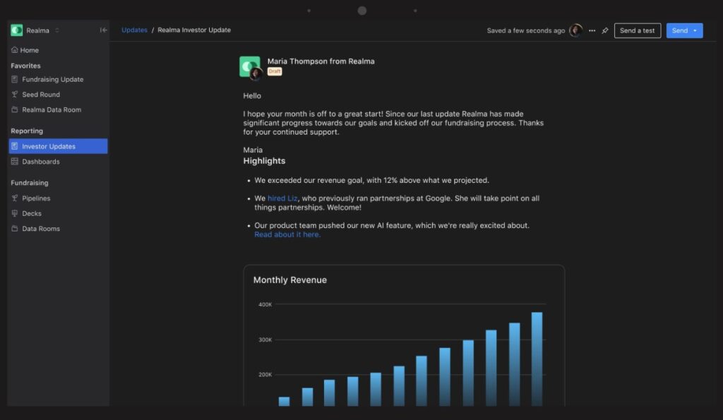 Visible interface, integrating an investor database with reporting tools.