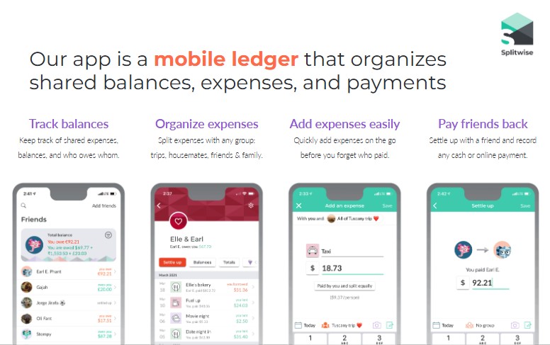 A slide illustrating Splitwise's GTM strategy, emphasizing its viral loops and network effects for user acquisition.