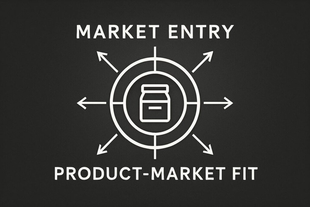 A monochrome vector illustration of a product icon in a target's center, symbolizing achieving product-market fit.